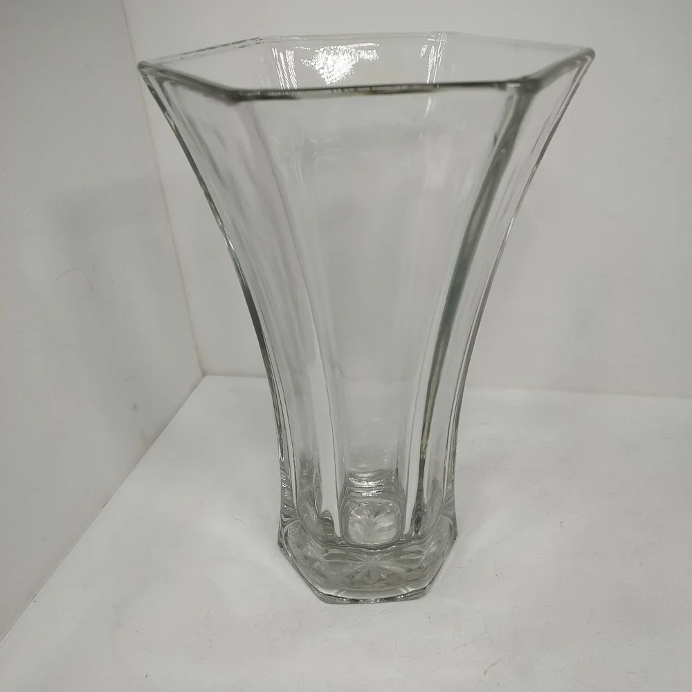 VTG HOOSIER 4041 Glass Vase Heavy 6 Side Hexagon Clear Vase Tall 10+ inch L22112